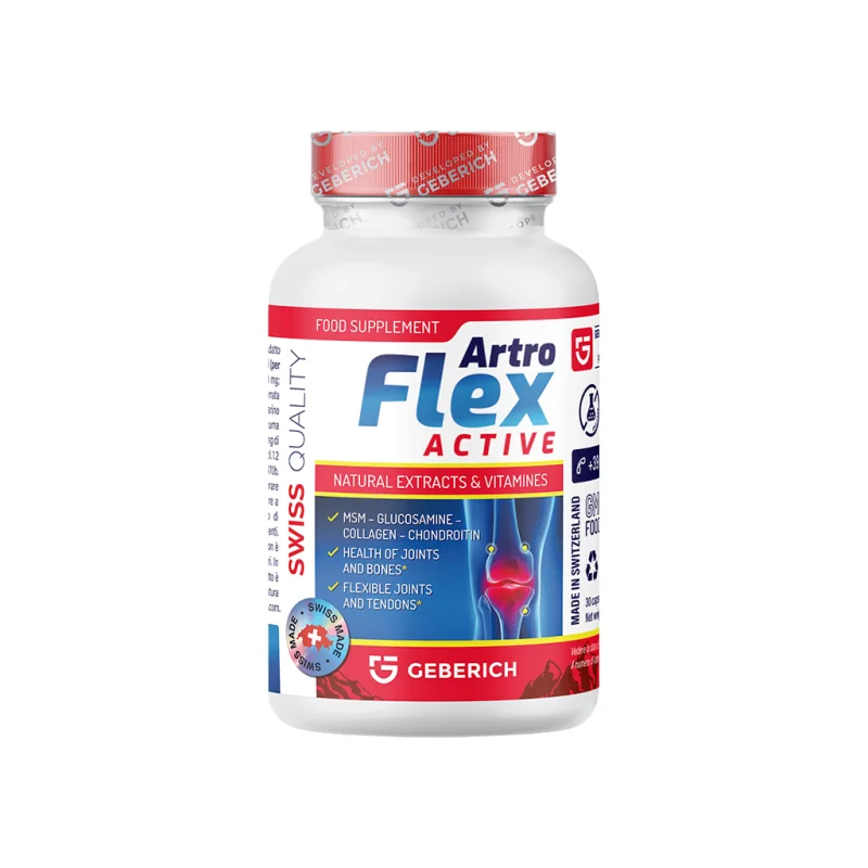 Artroflex Active — opakowanie suplementu na stawy, Swiss Quality, Made in Switzerland, 30 kapsułek